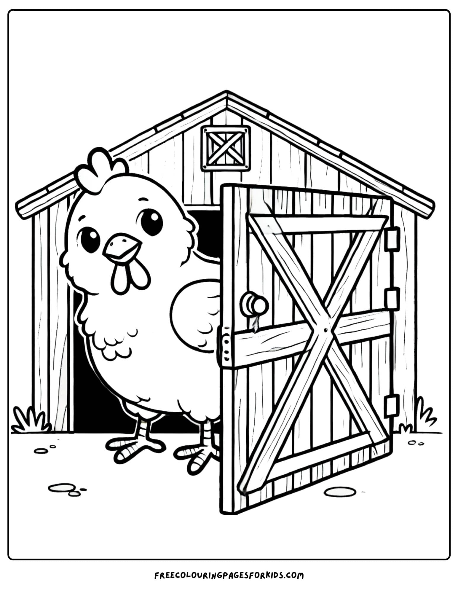 chicken in a barn coloring page