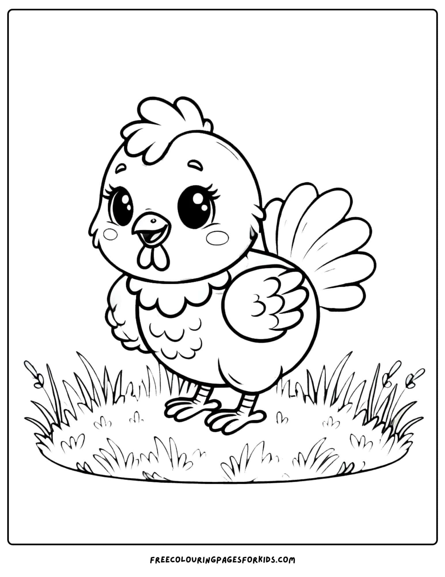 chicken in grass field coloring page