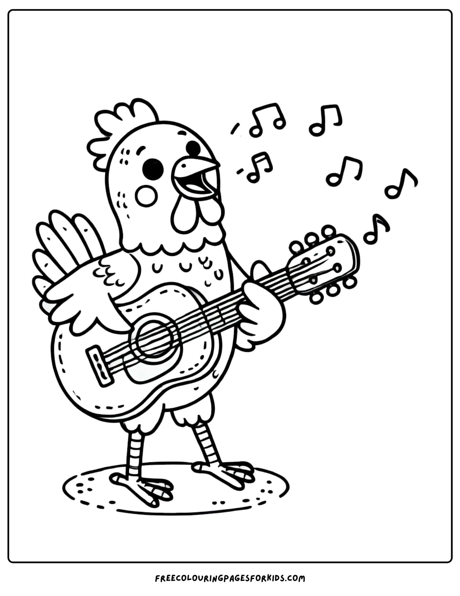 chicken playing a guitar coloring page