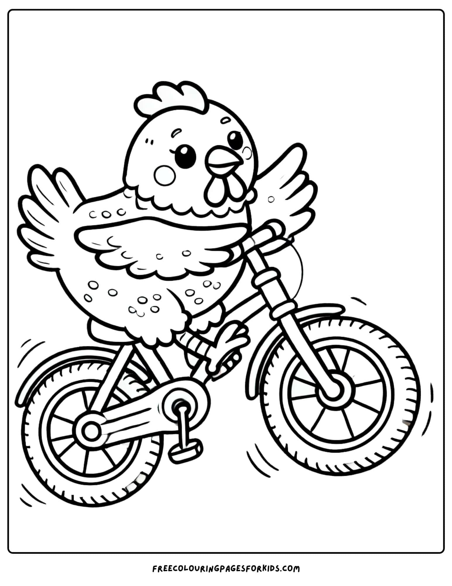 chicken riding a bike coloring page