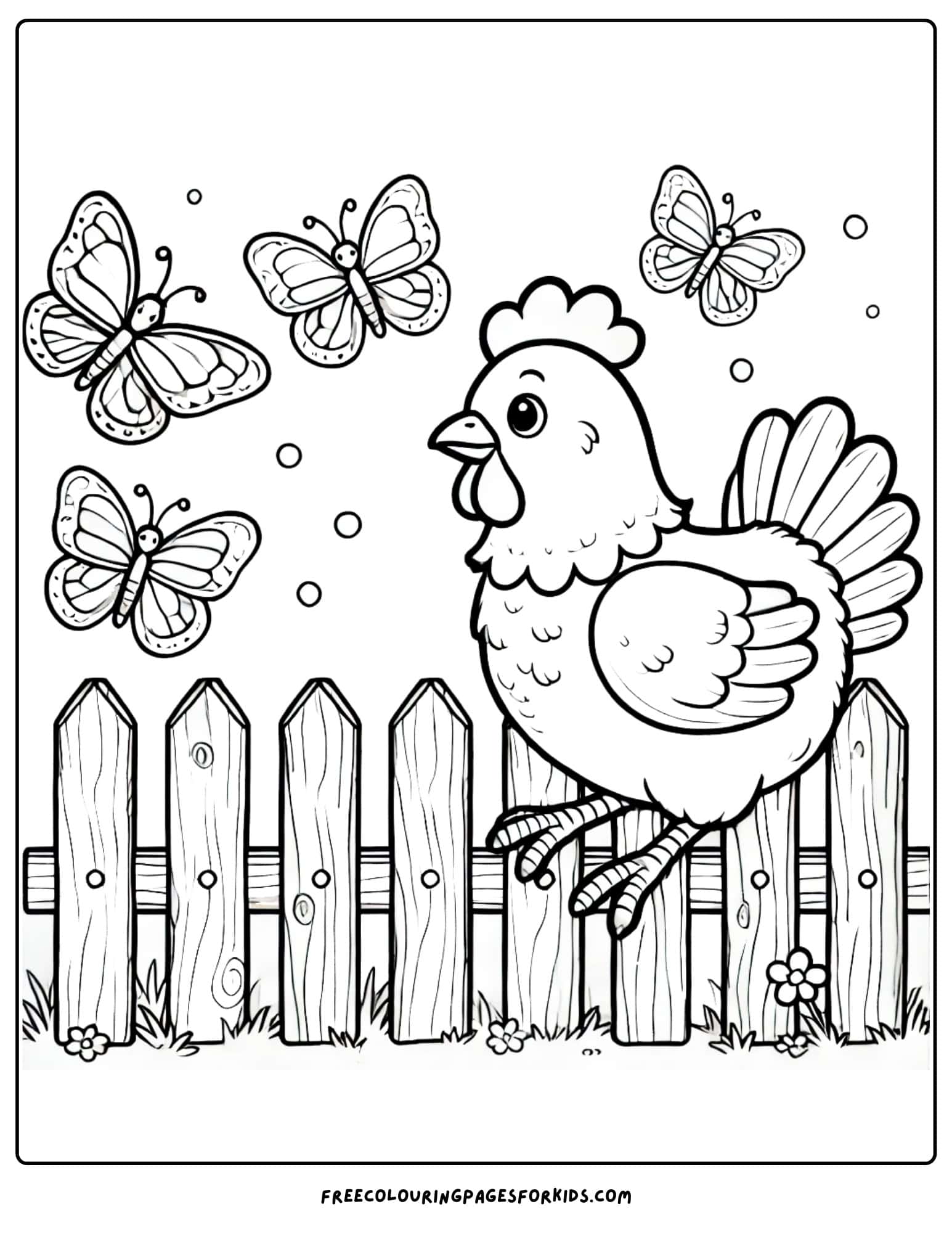 chicken on a fence coloring page