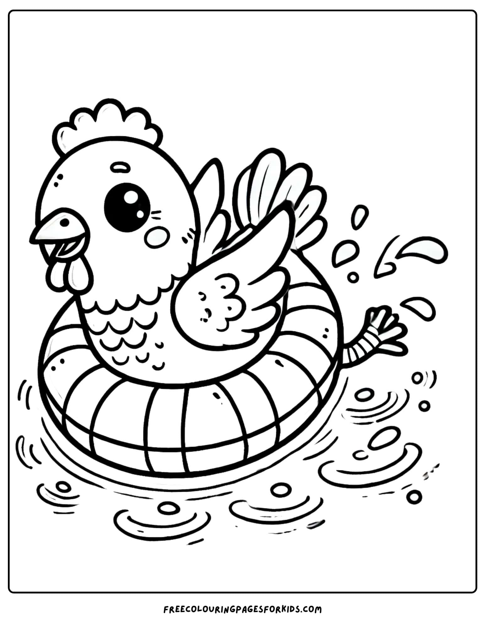 chicken swimming coloring page