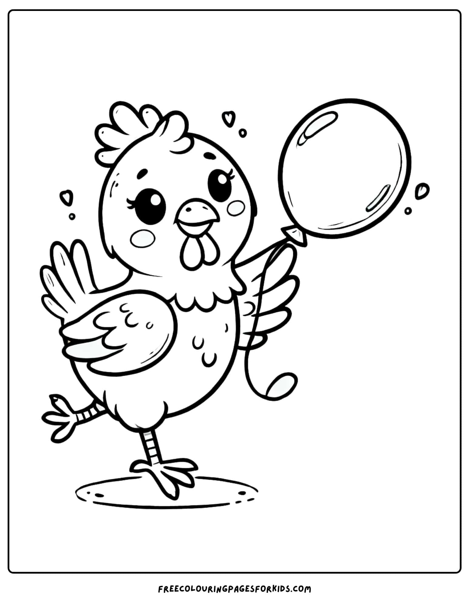 chicken with a balloon coloring page