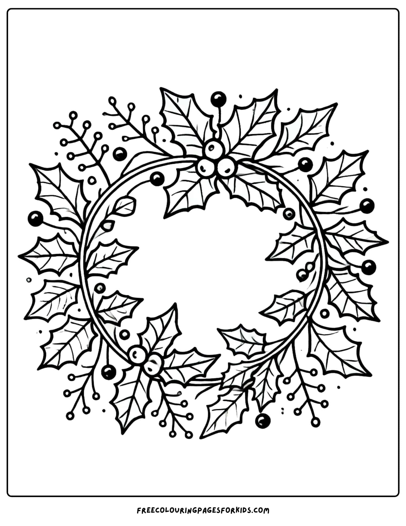 christmas in july holly wreath colouring page