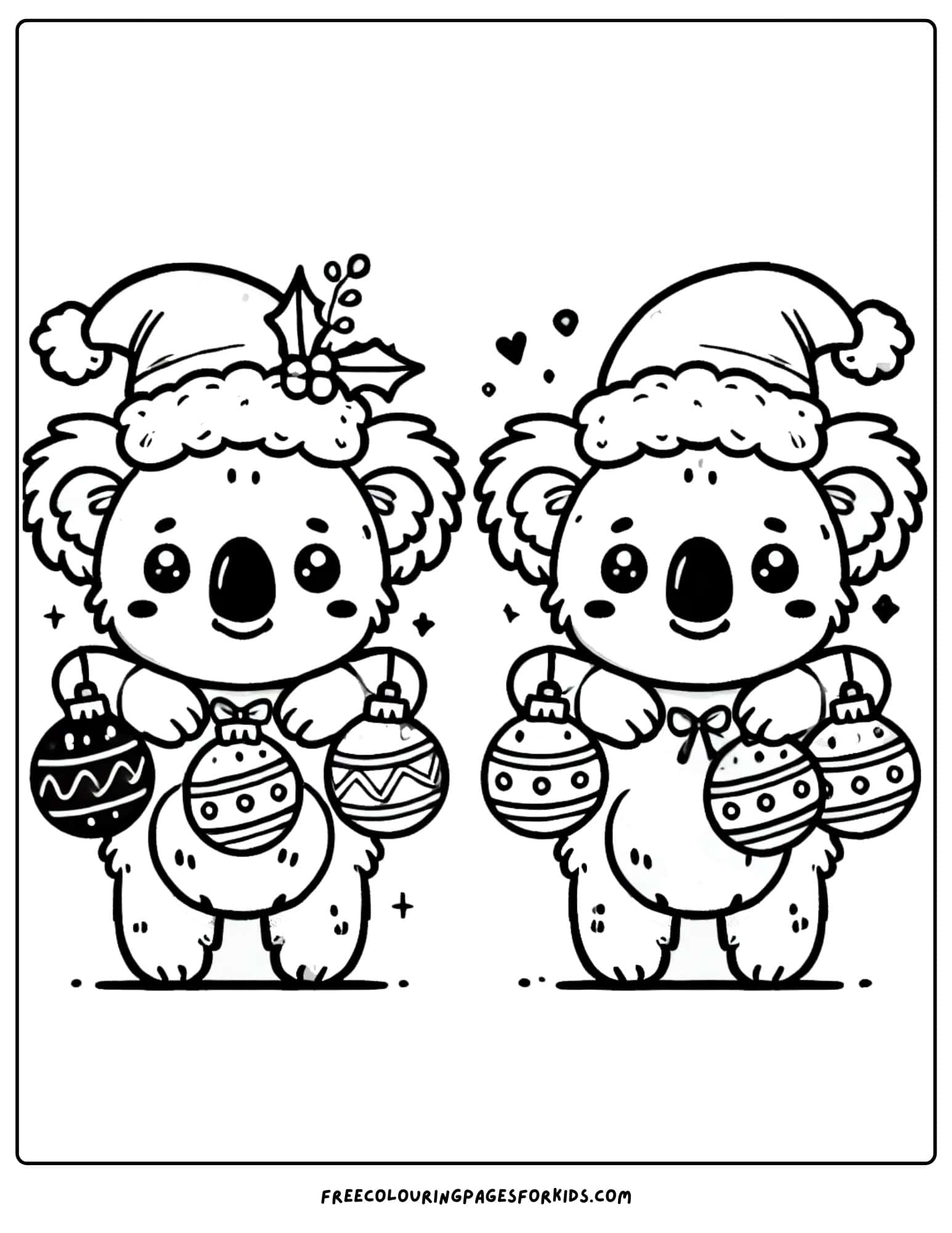 christmas in july koalas in santa hats colouring page