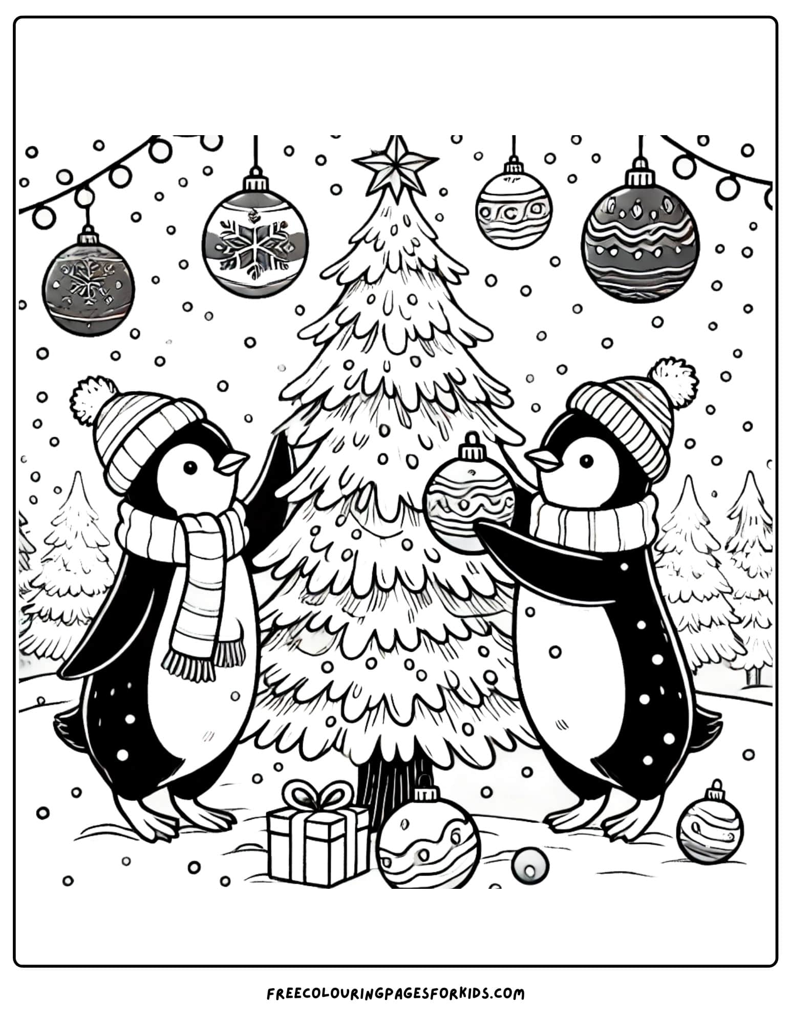 christmas in july penguins colouring page