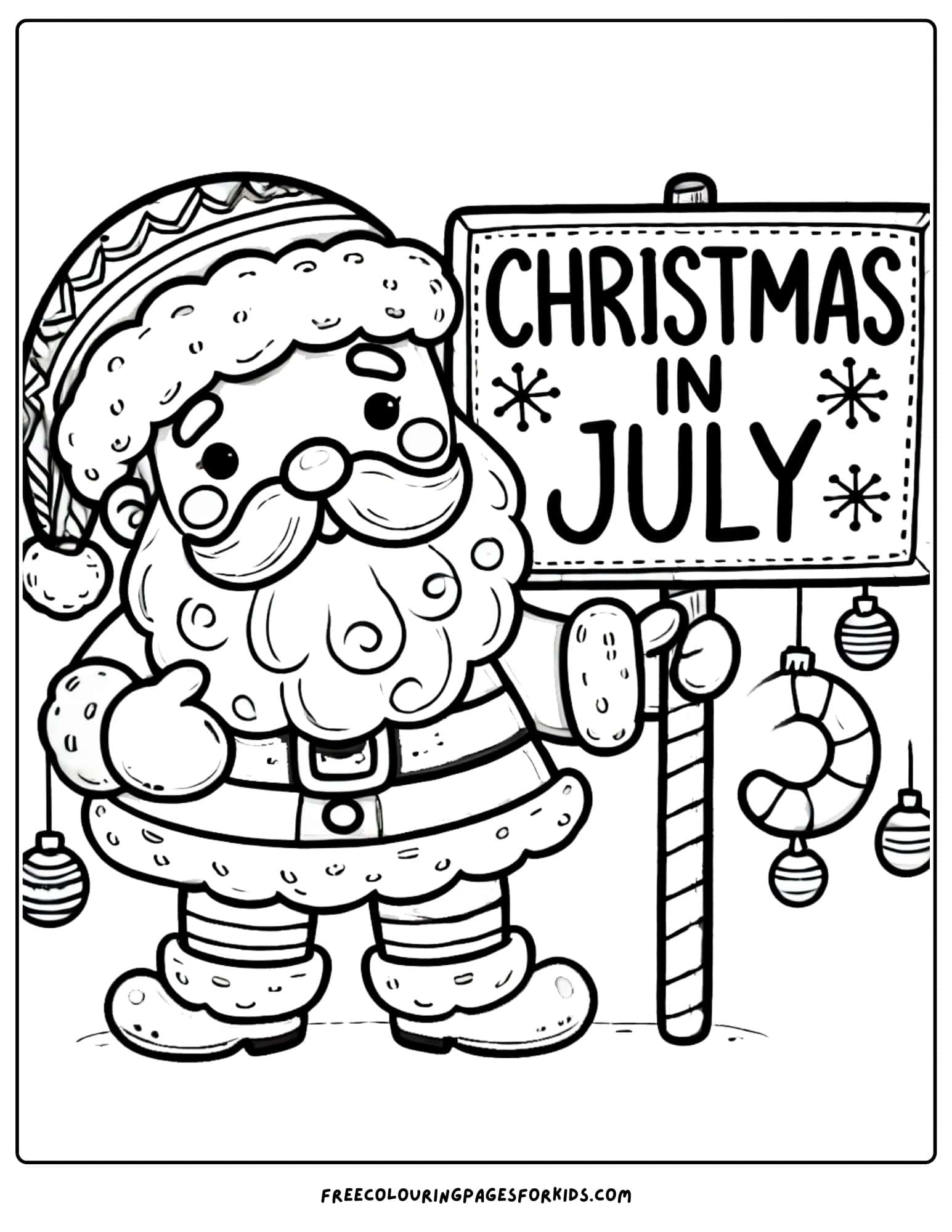 christmas in july santa with sign colouring page