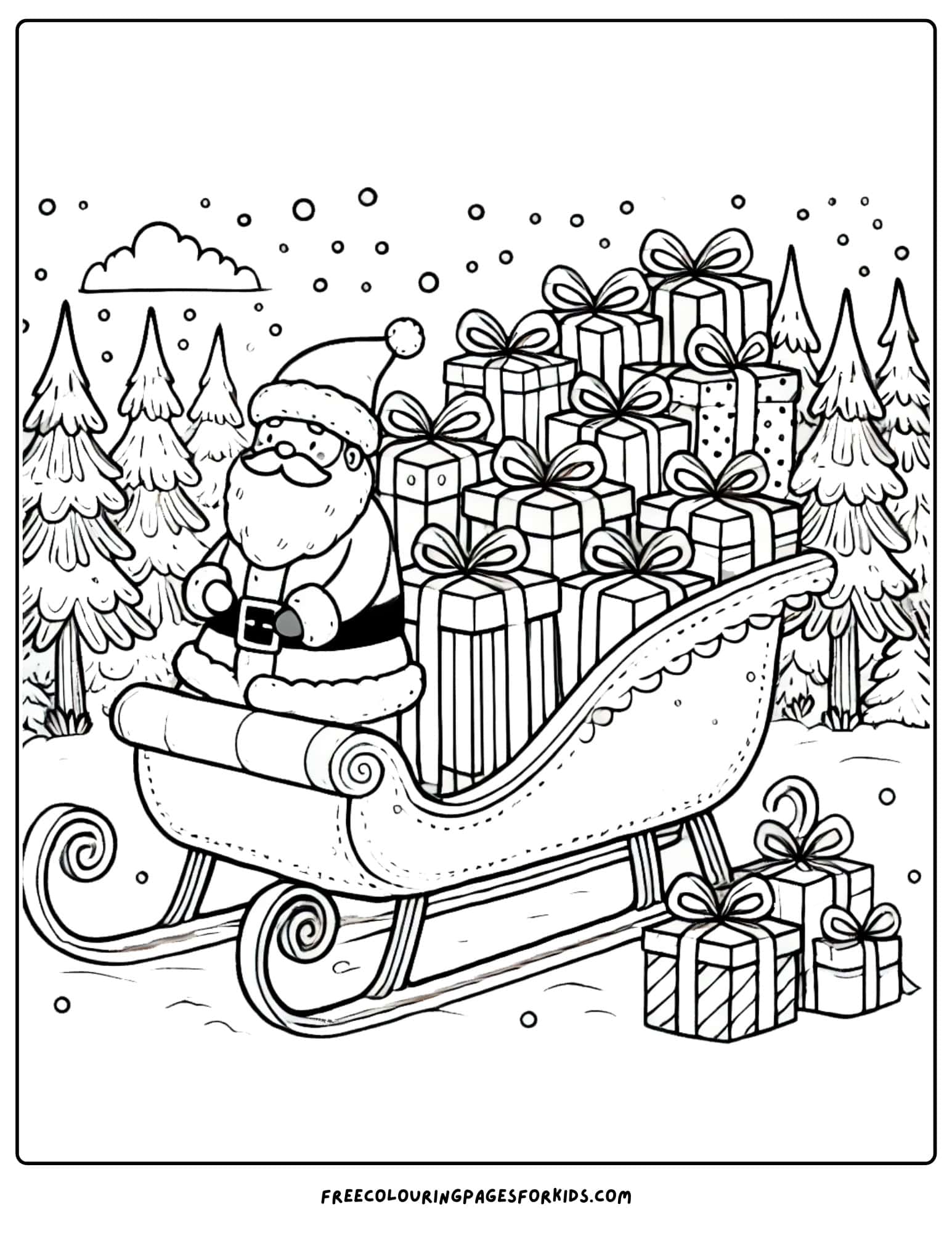 christmas in july santa and sleigh colouring page