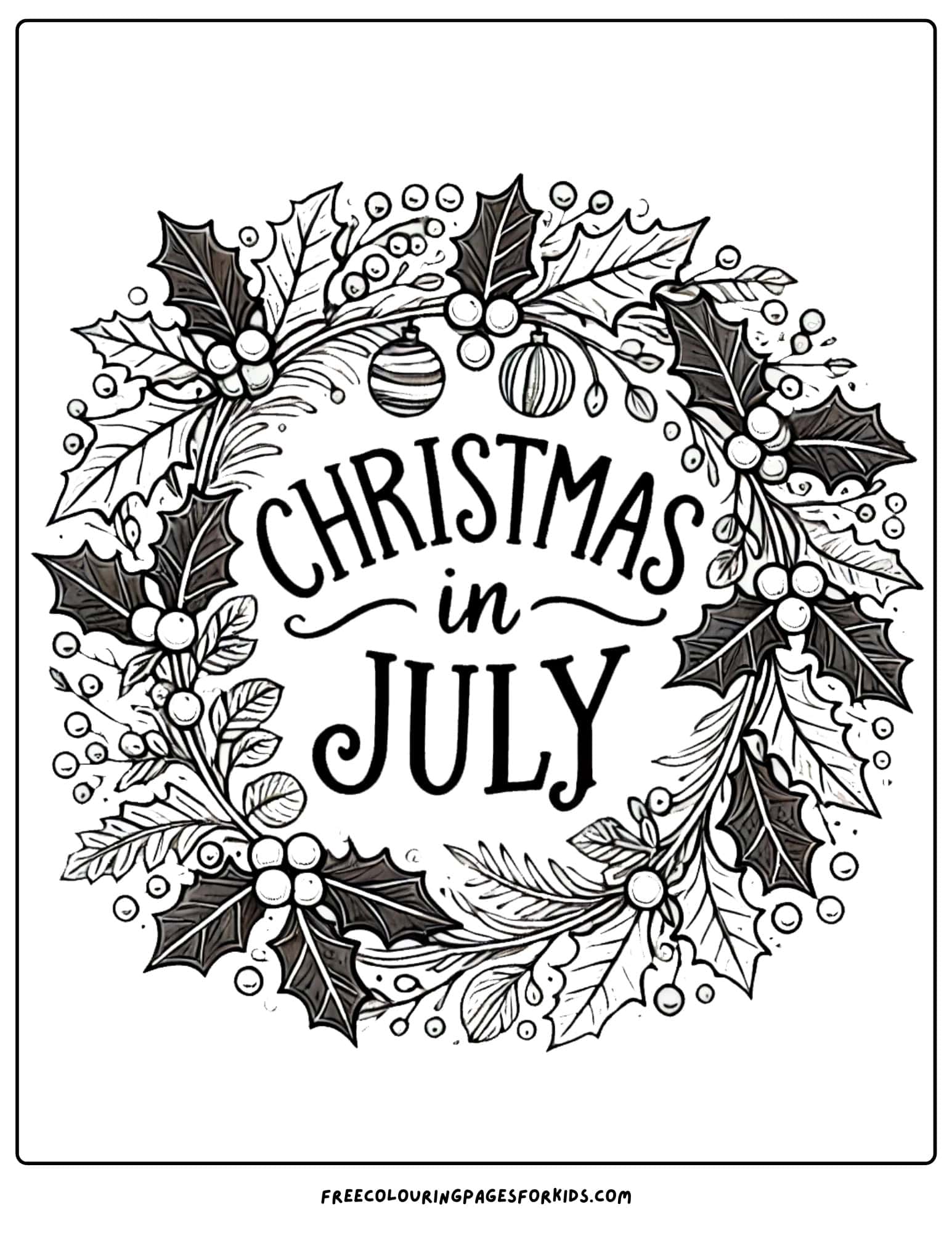 christmas in july wreath colouring page