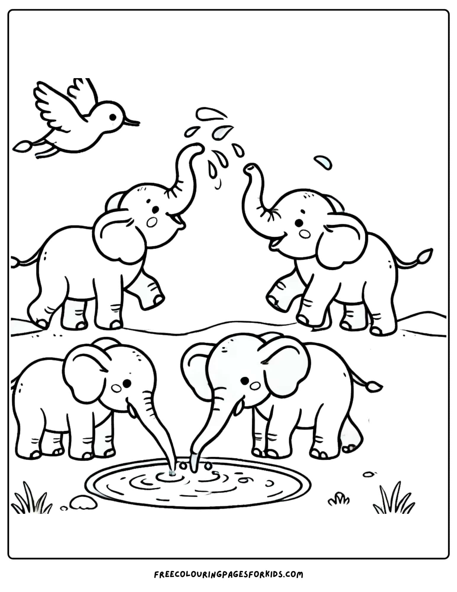 world elephant day by a waterhole coloring page