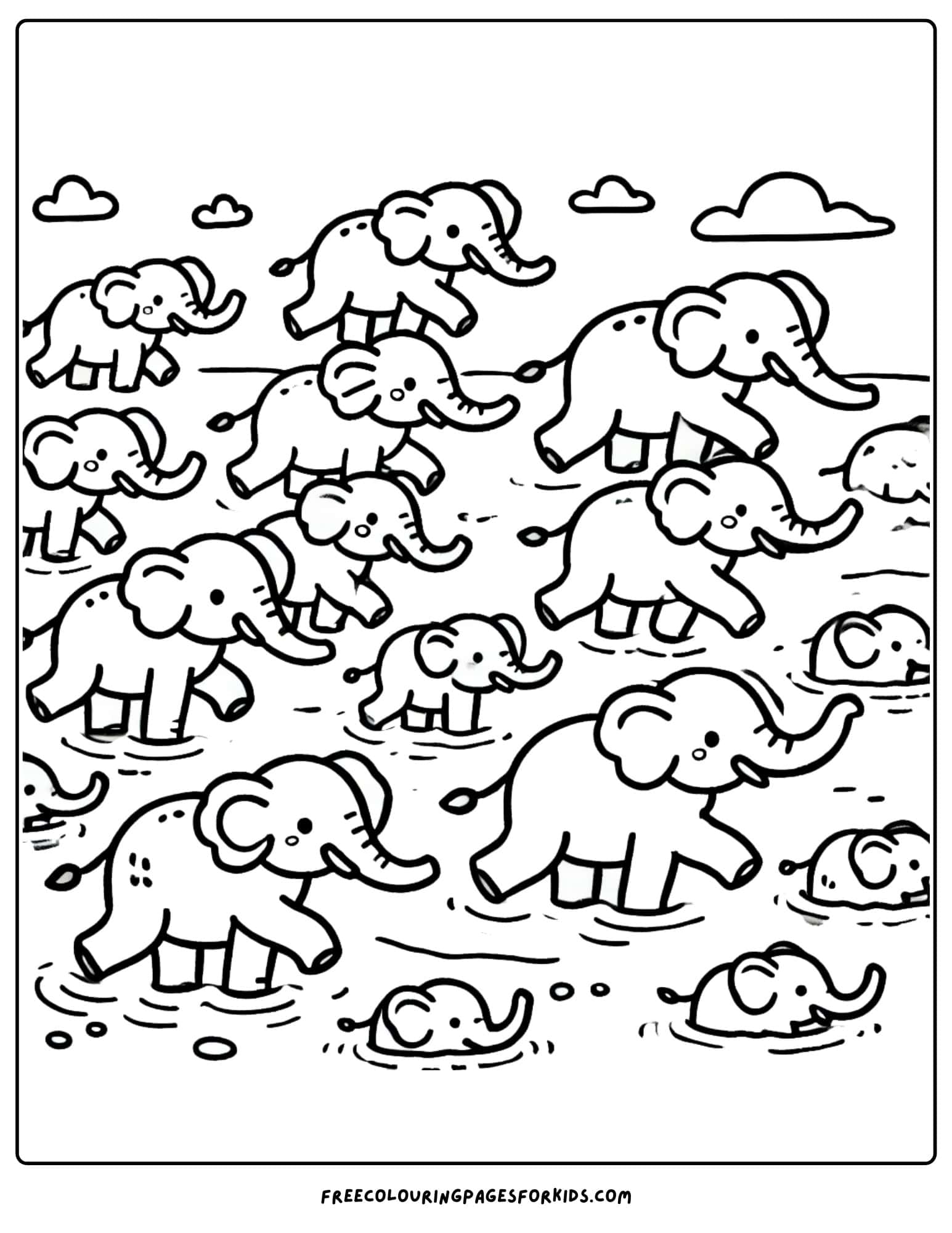 world elephant day crossing a river coloring page