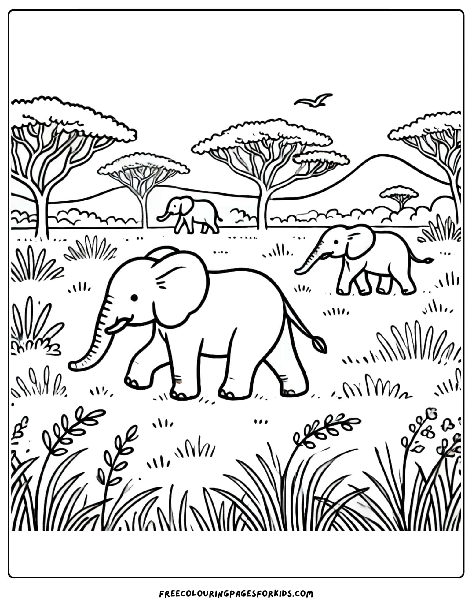 world elephant day grasslands coloring page