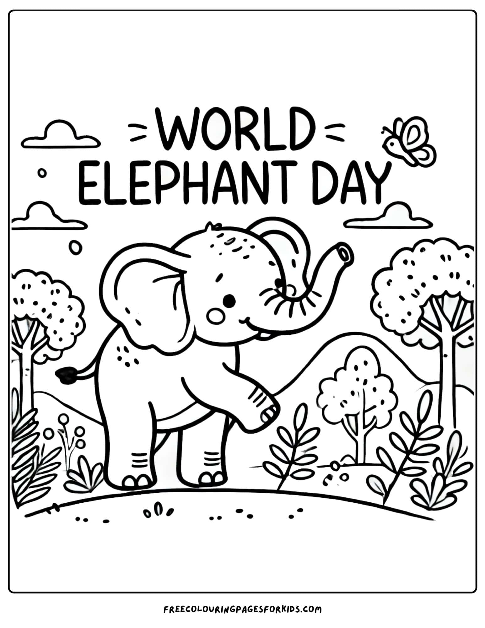 world elephant day in nature coloring page