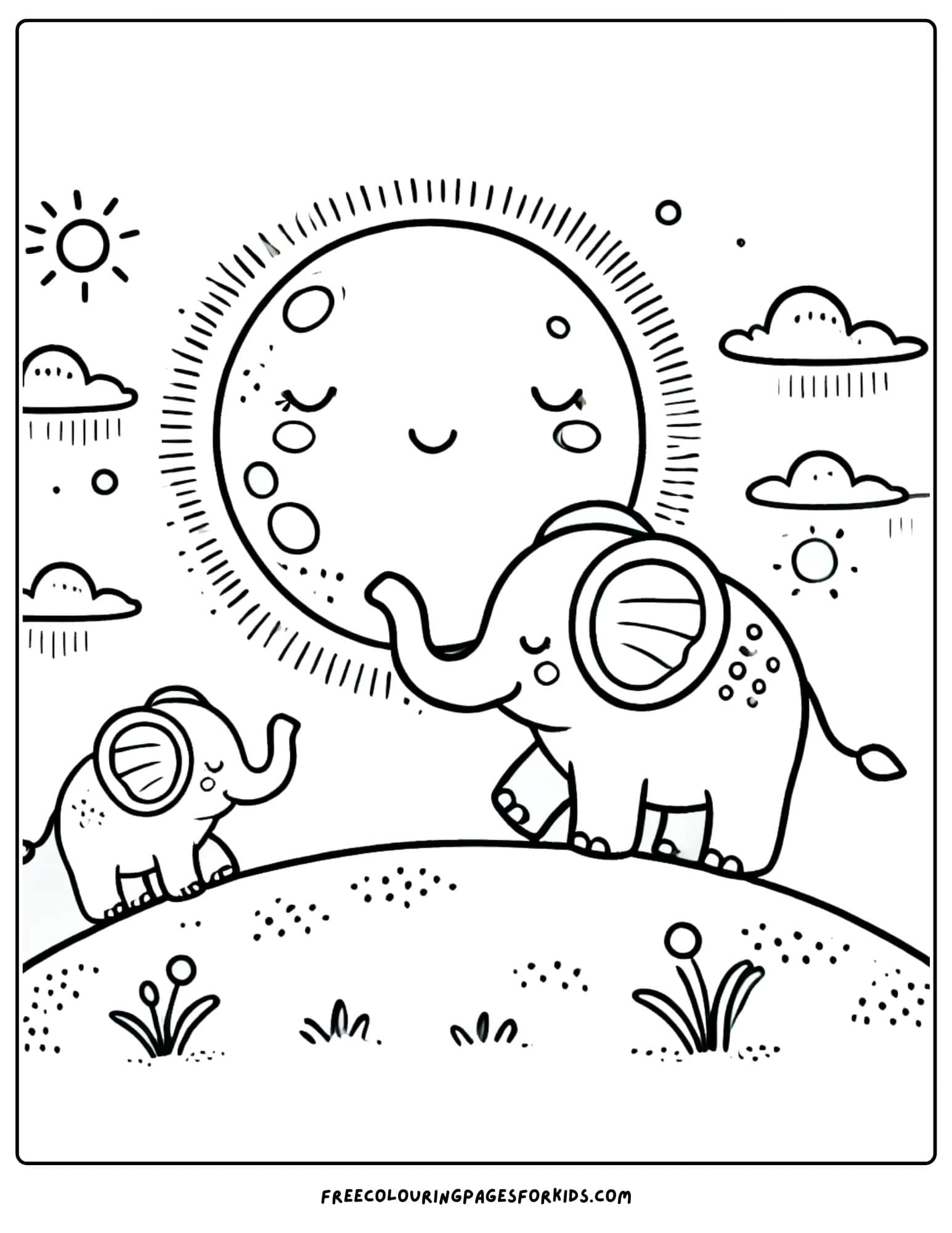 world elephant day savanna sunset coloring page