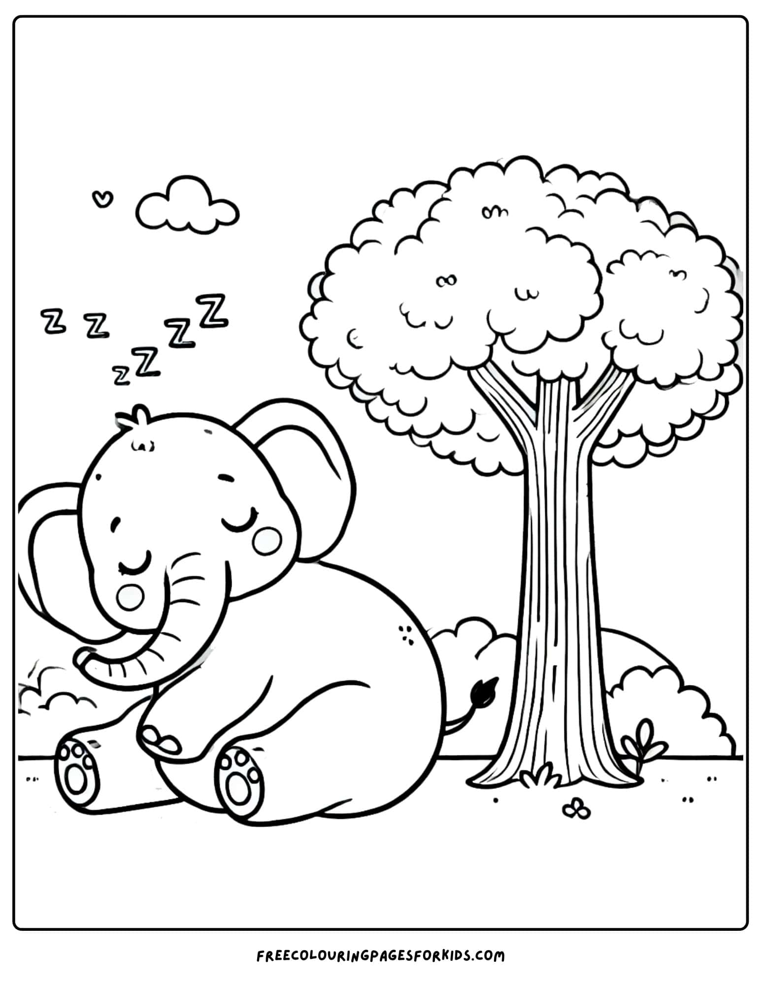 world elephant day sleeping under a tree coloring page