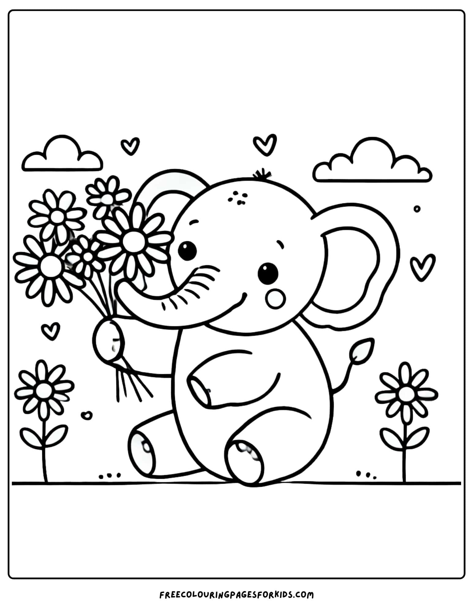 world elephant day with flowers coloring page