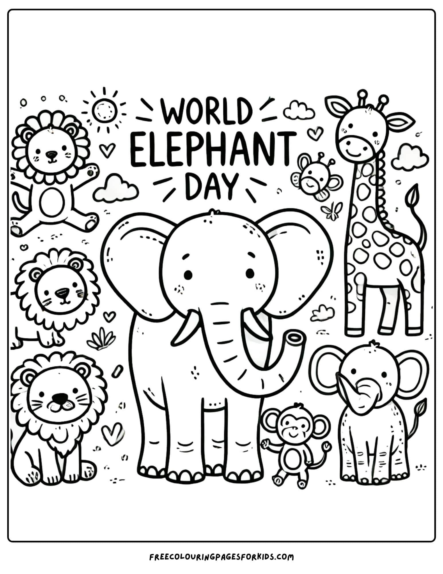 world elephant day friends coloring page