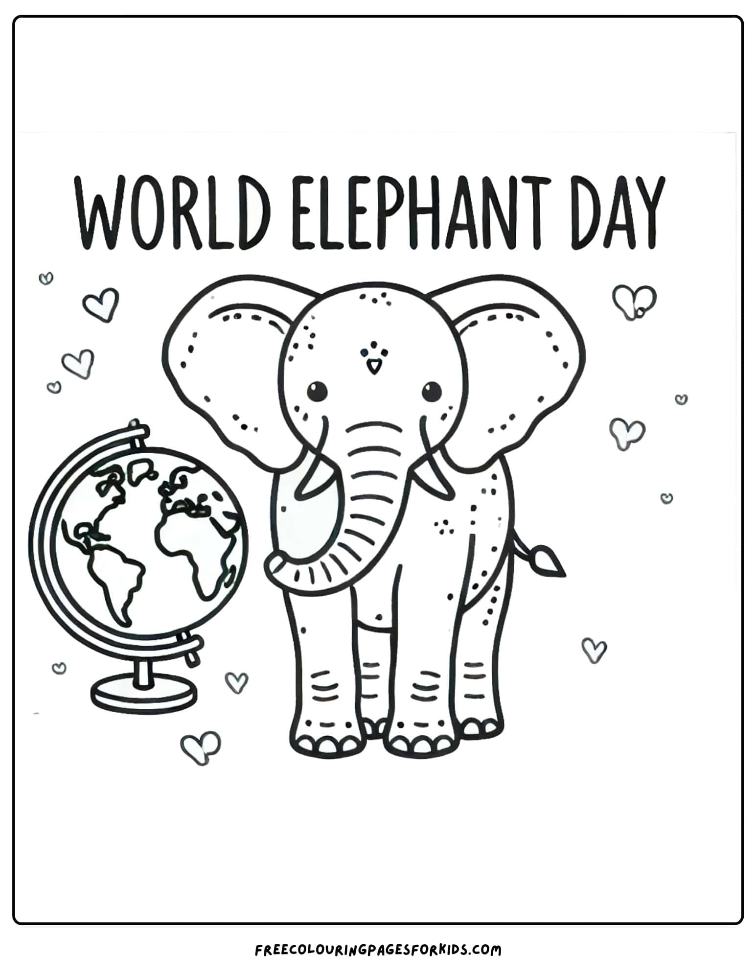 world elephant day globe coloring page