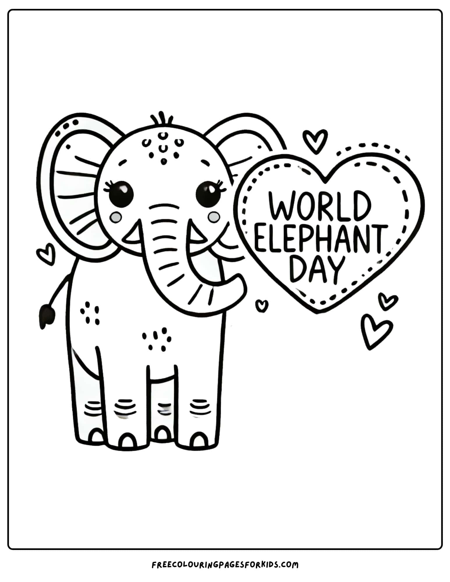 world elephant day heart coloring page