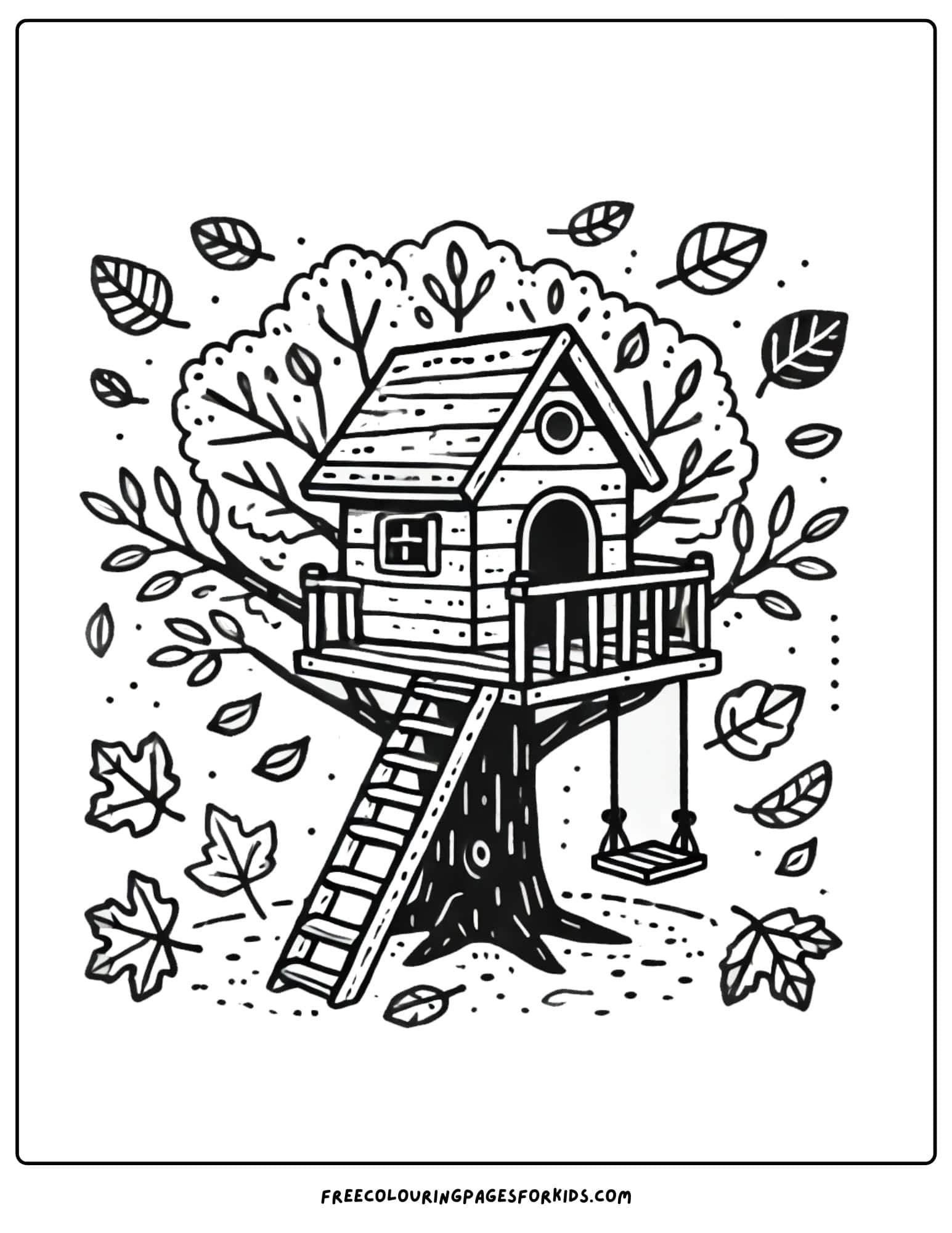 fall autumn treehouse coloring page