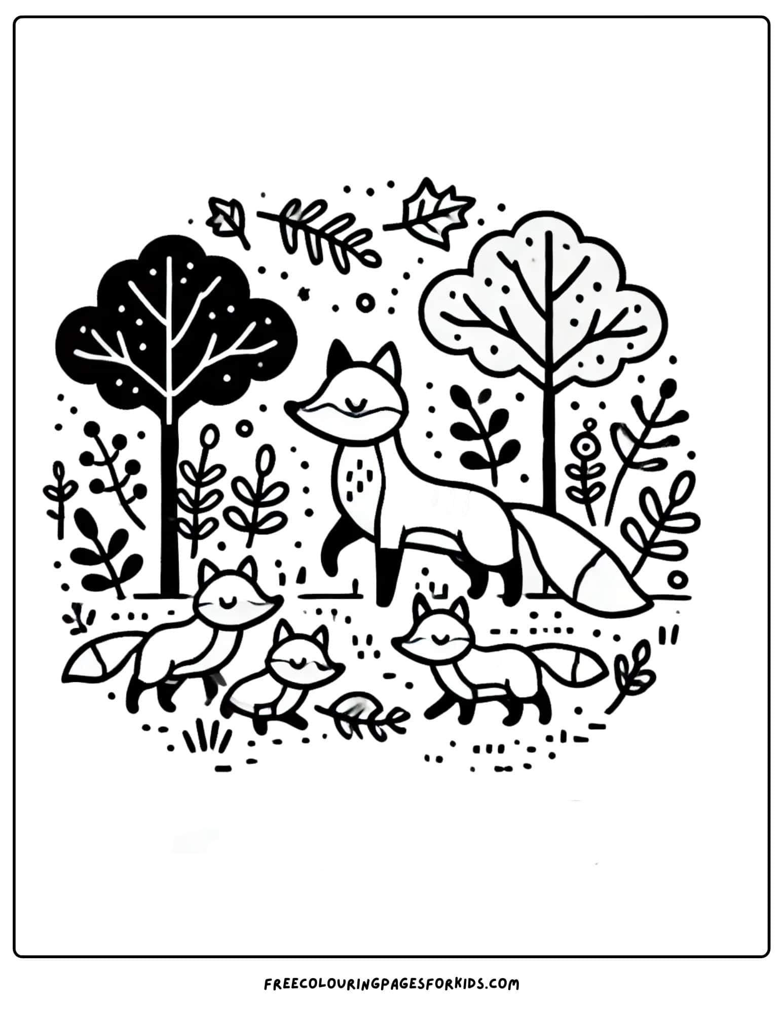 fall fox family coloring page