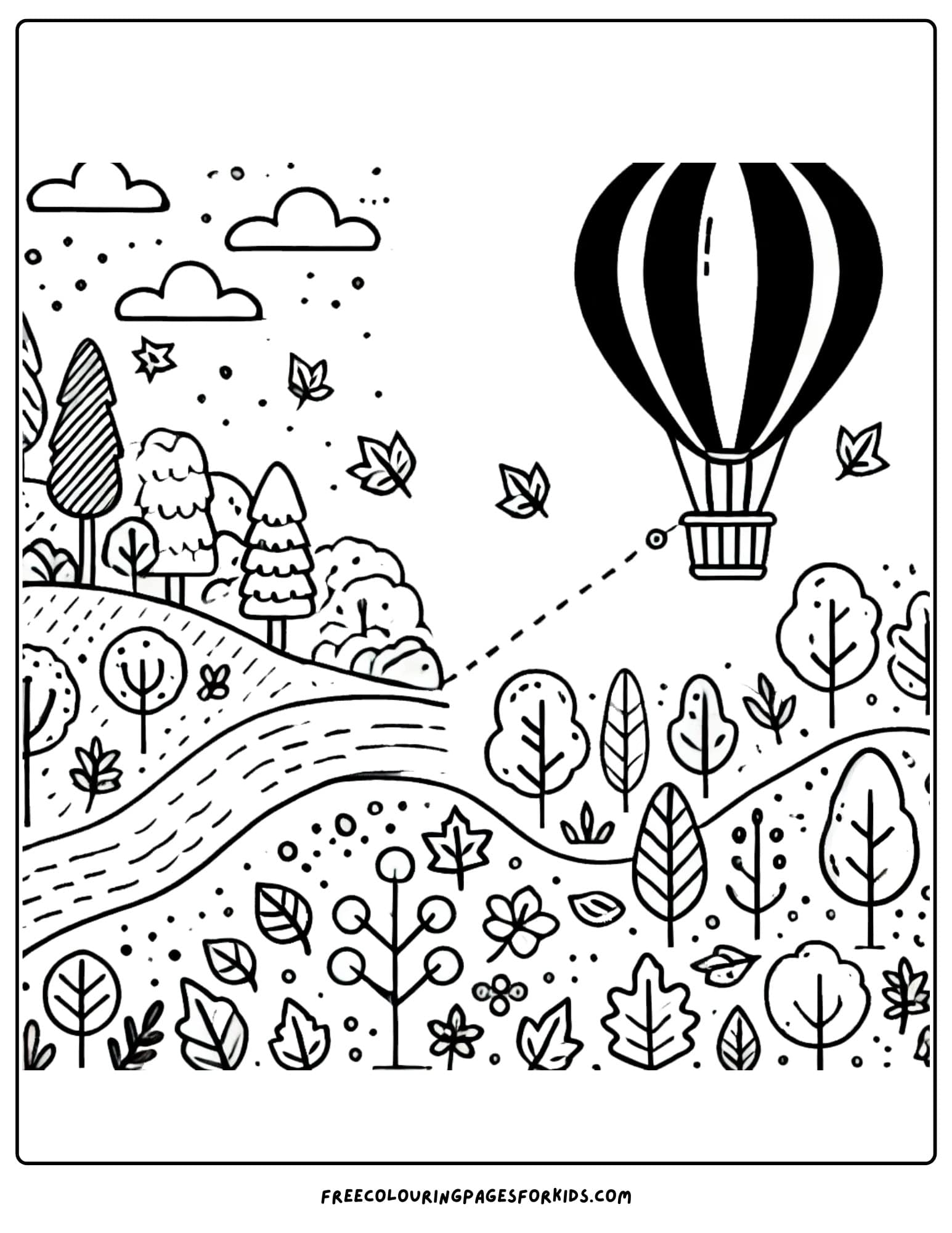 fall hot air balloon coloring page