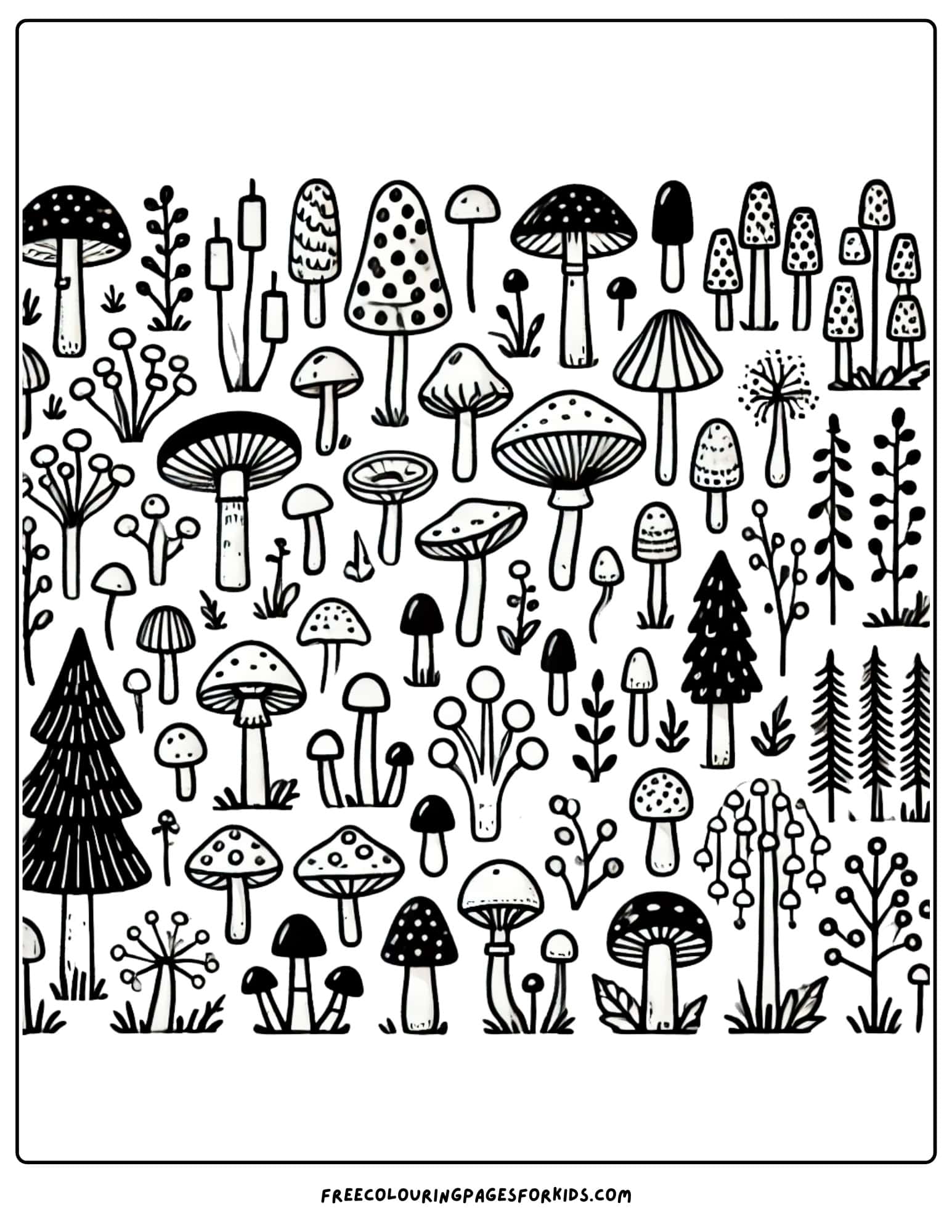 fall mushrooms coloring page