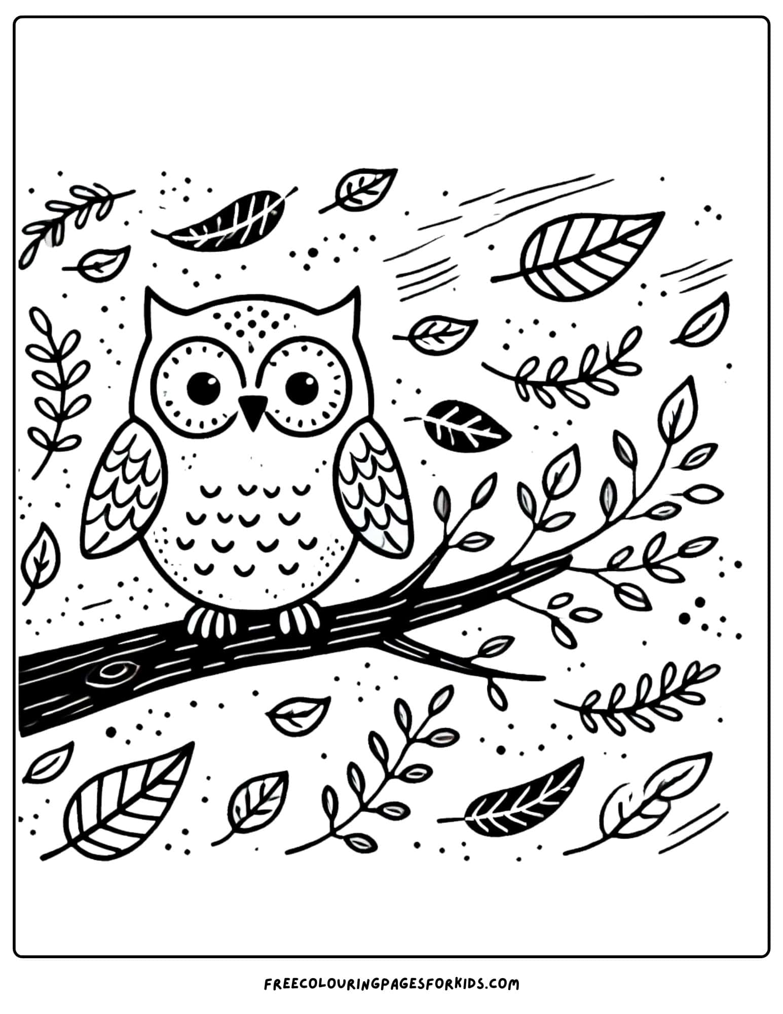 fall owl in tree coloring page