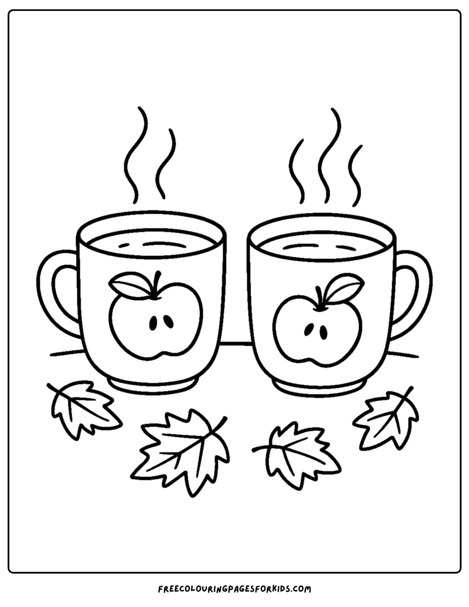 fall coloring page of two cups of warm cider