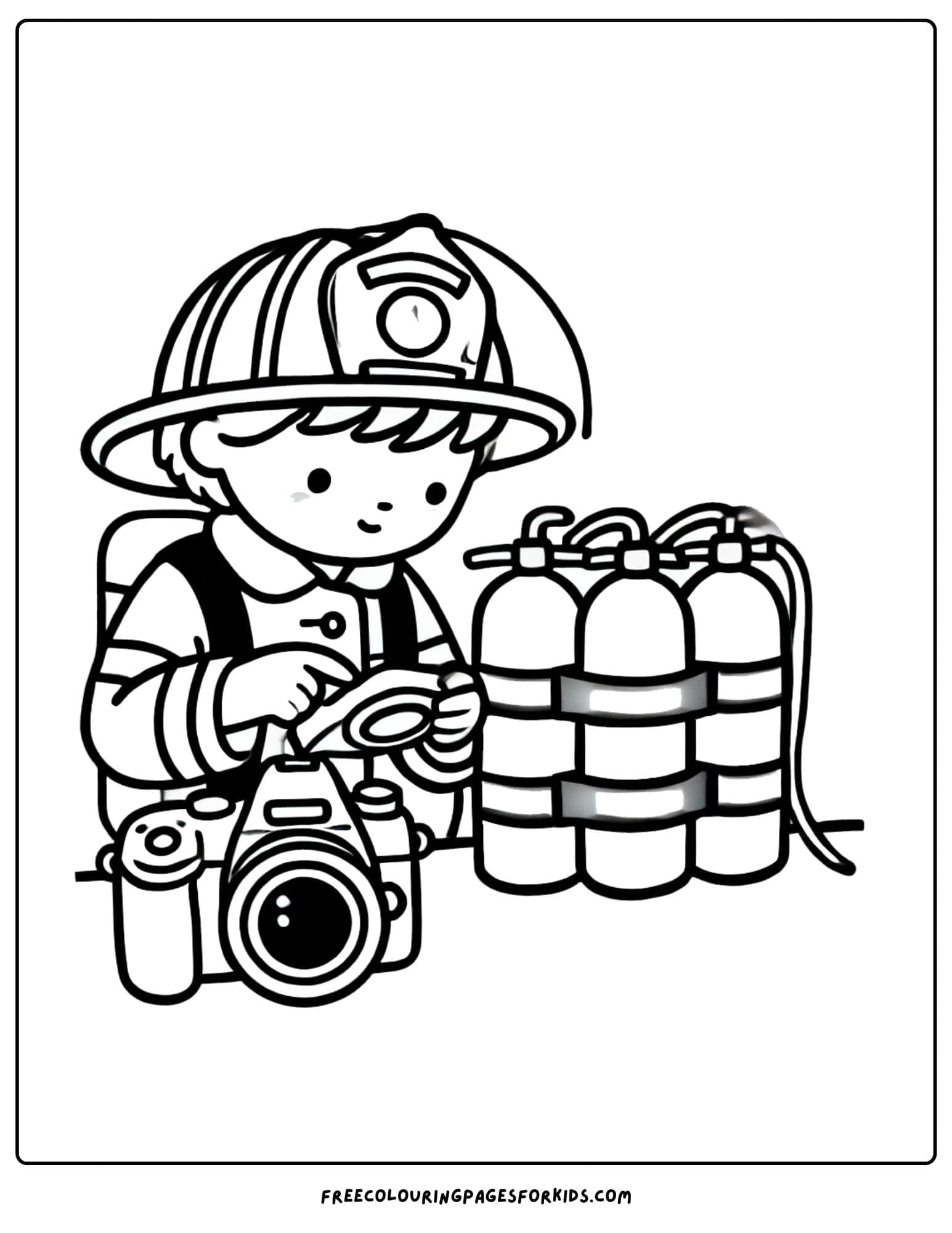 firefighter checking equipment coloring page