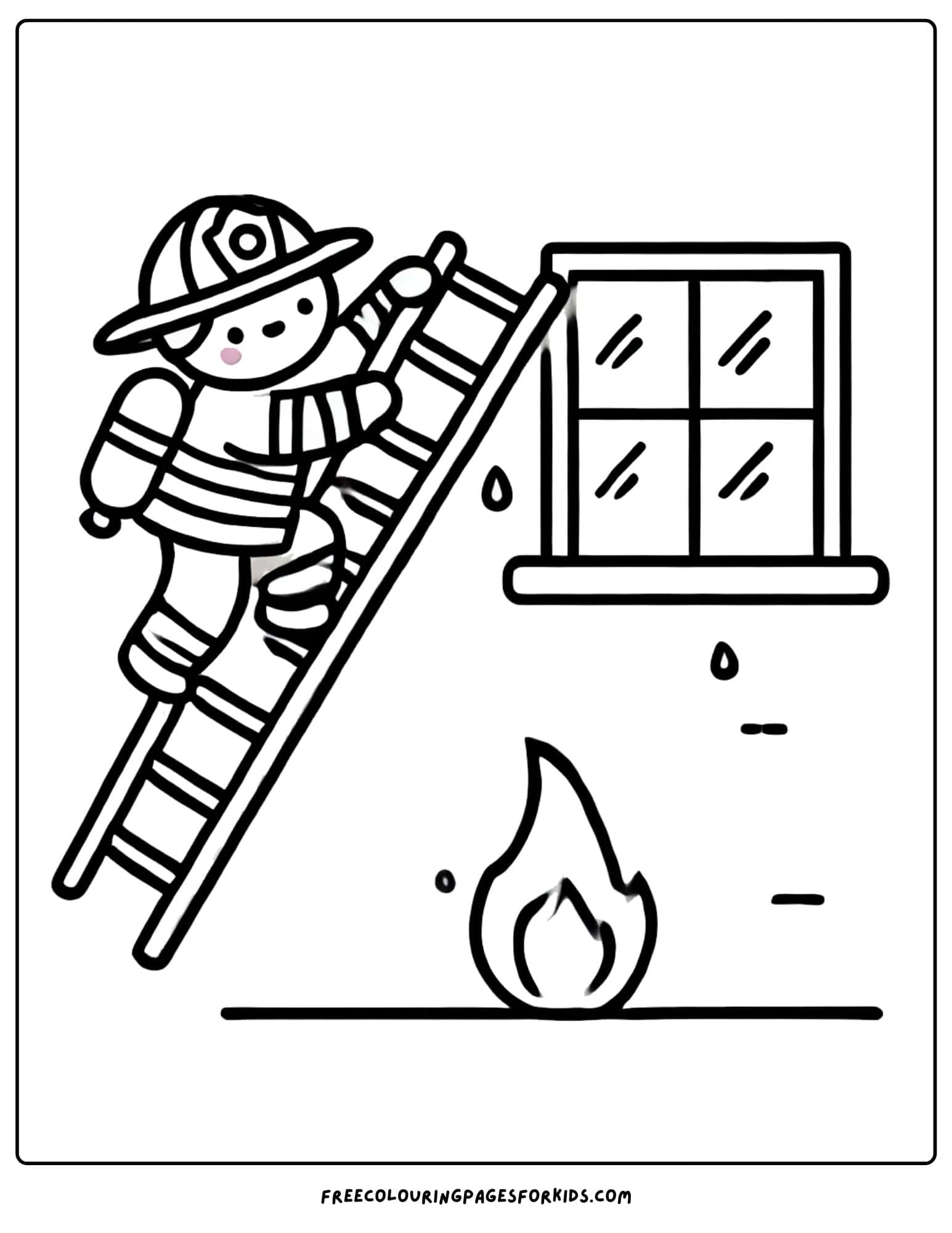 firefighter climbing a ladder coloring page