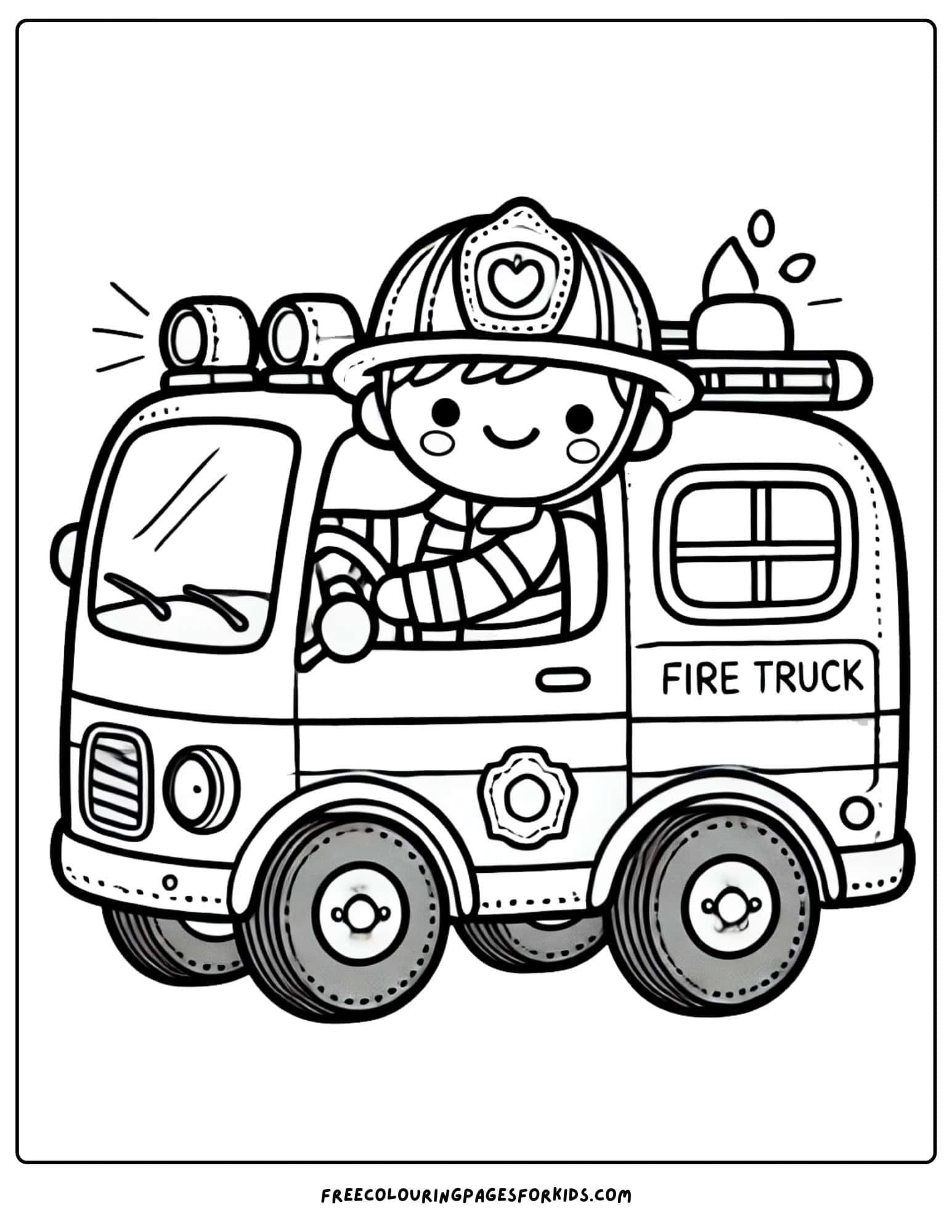 firefighter driving a fire truck coloring page