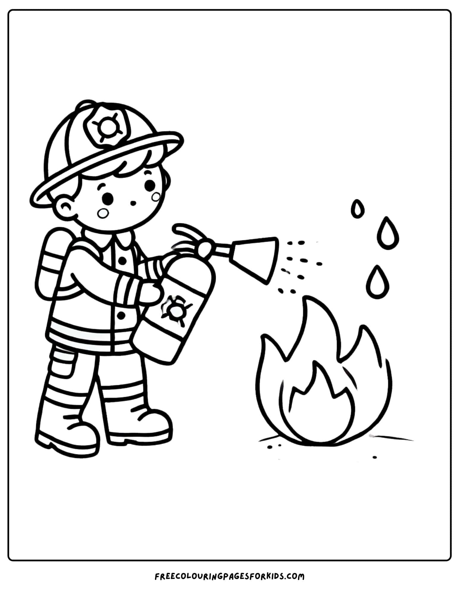 firefighter using a fire extinguisher coloring page