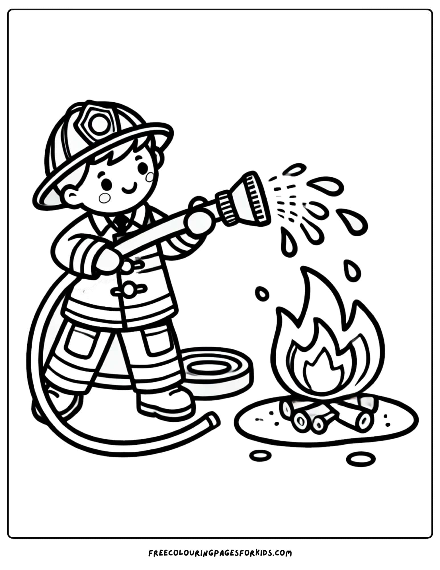 firefighter putting out a fire coloring page