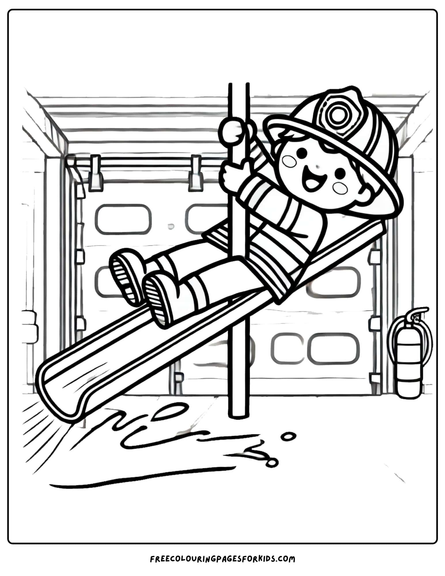 firefighter sliding down a pole coloring page