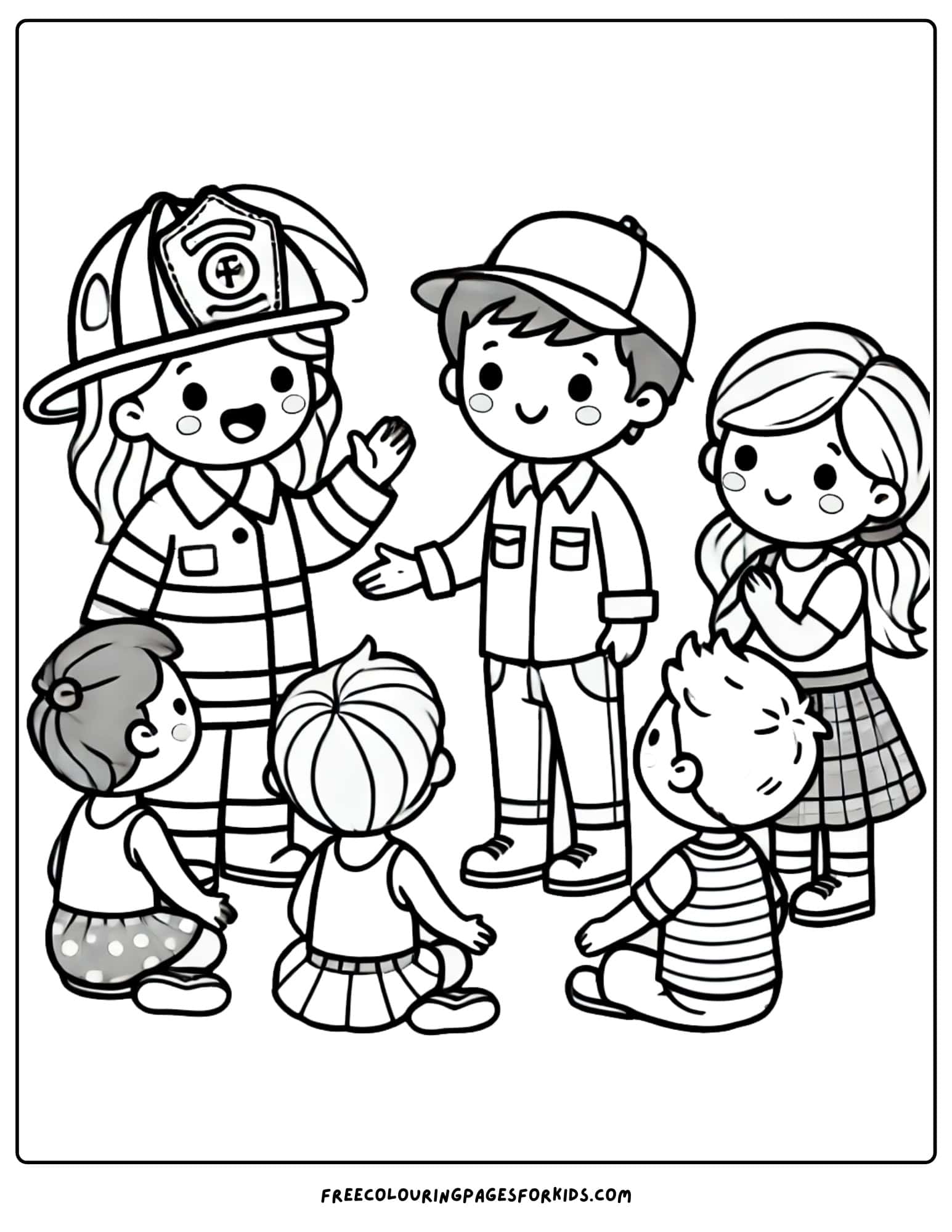 firefighter teaching fire safety coloring page