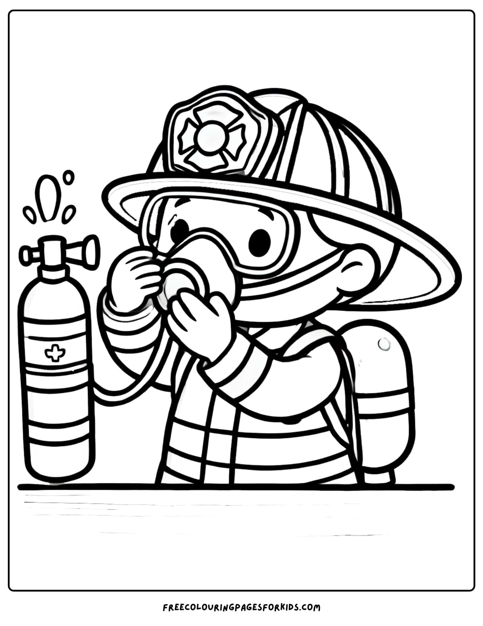 firefighter wearing oxygen mask coloring page