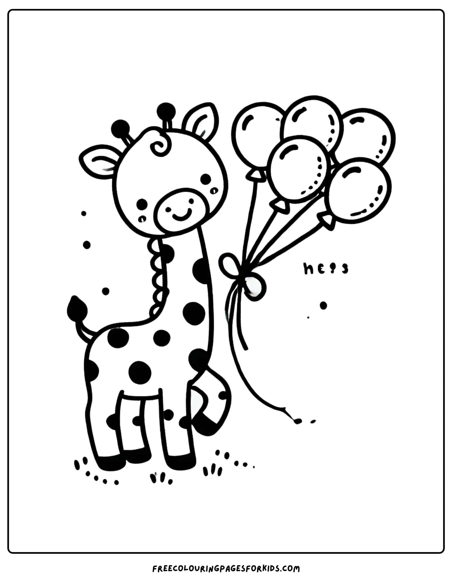 giraffe holding balloons coloring page