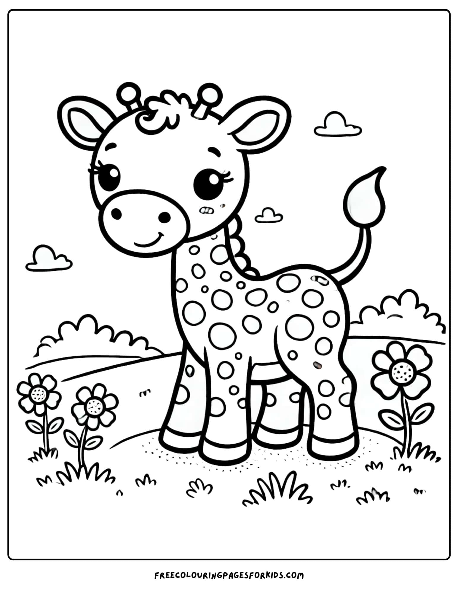 giraffe in a meadow coloring page