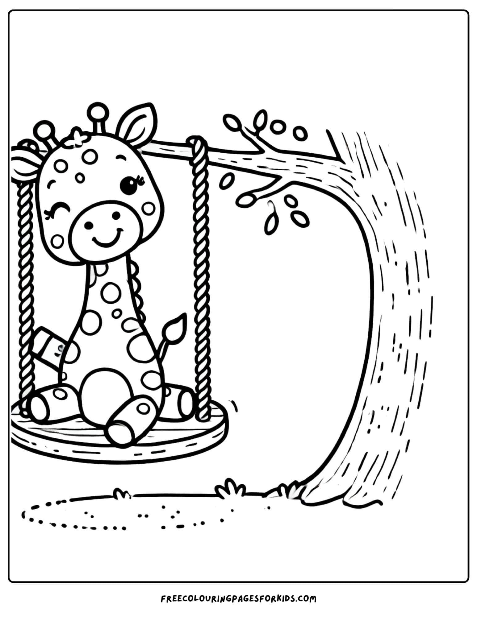 giraffe on a swing coloring page