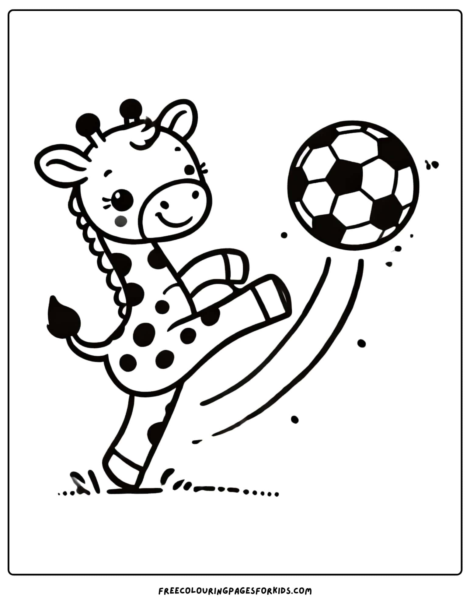 giraffe playing soccer coloring page