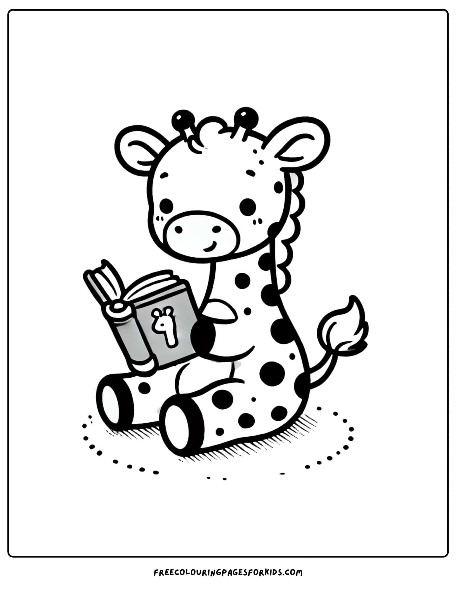 giraffe reading a book coloring page