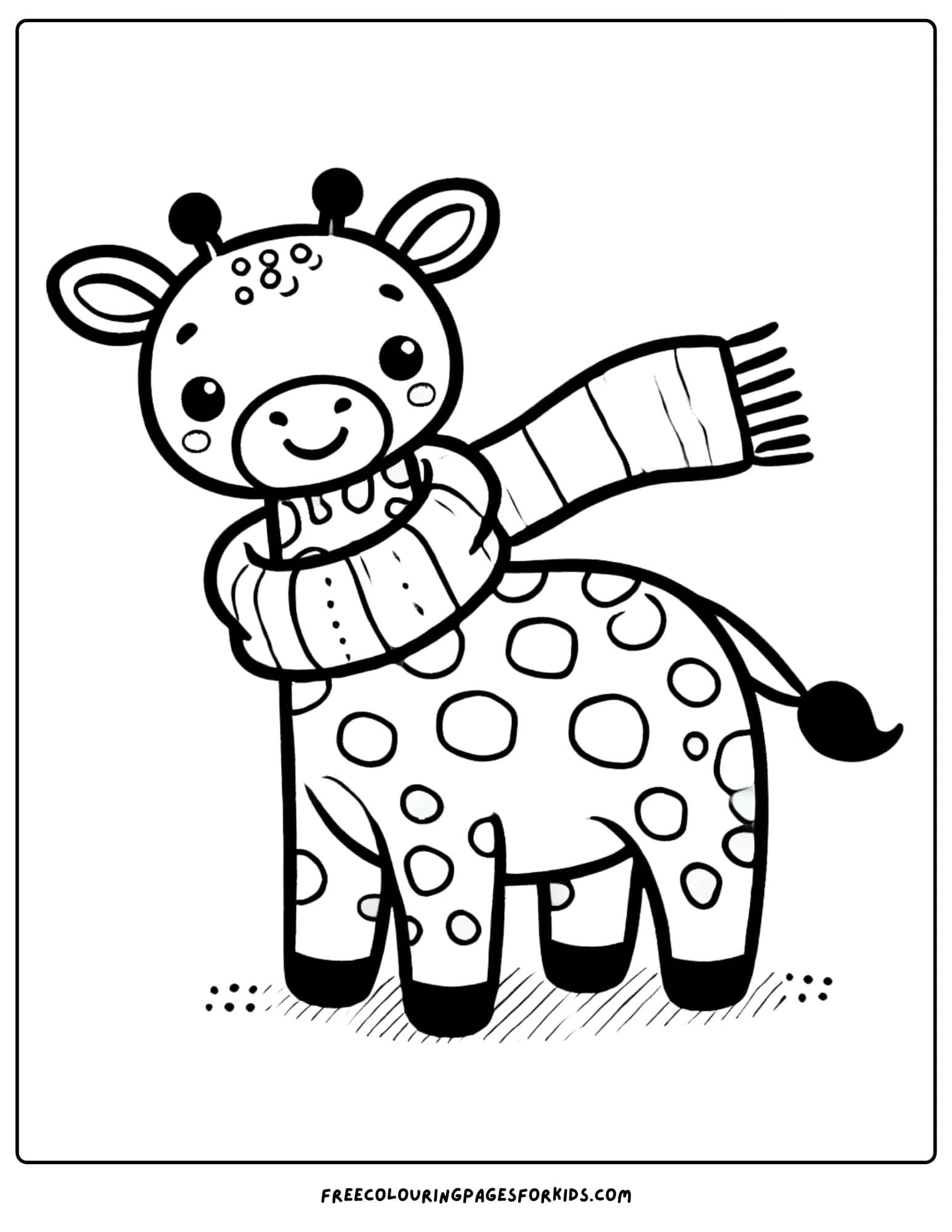 giraffe wearing a scarf coloring page