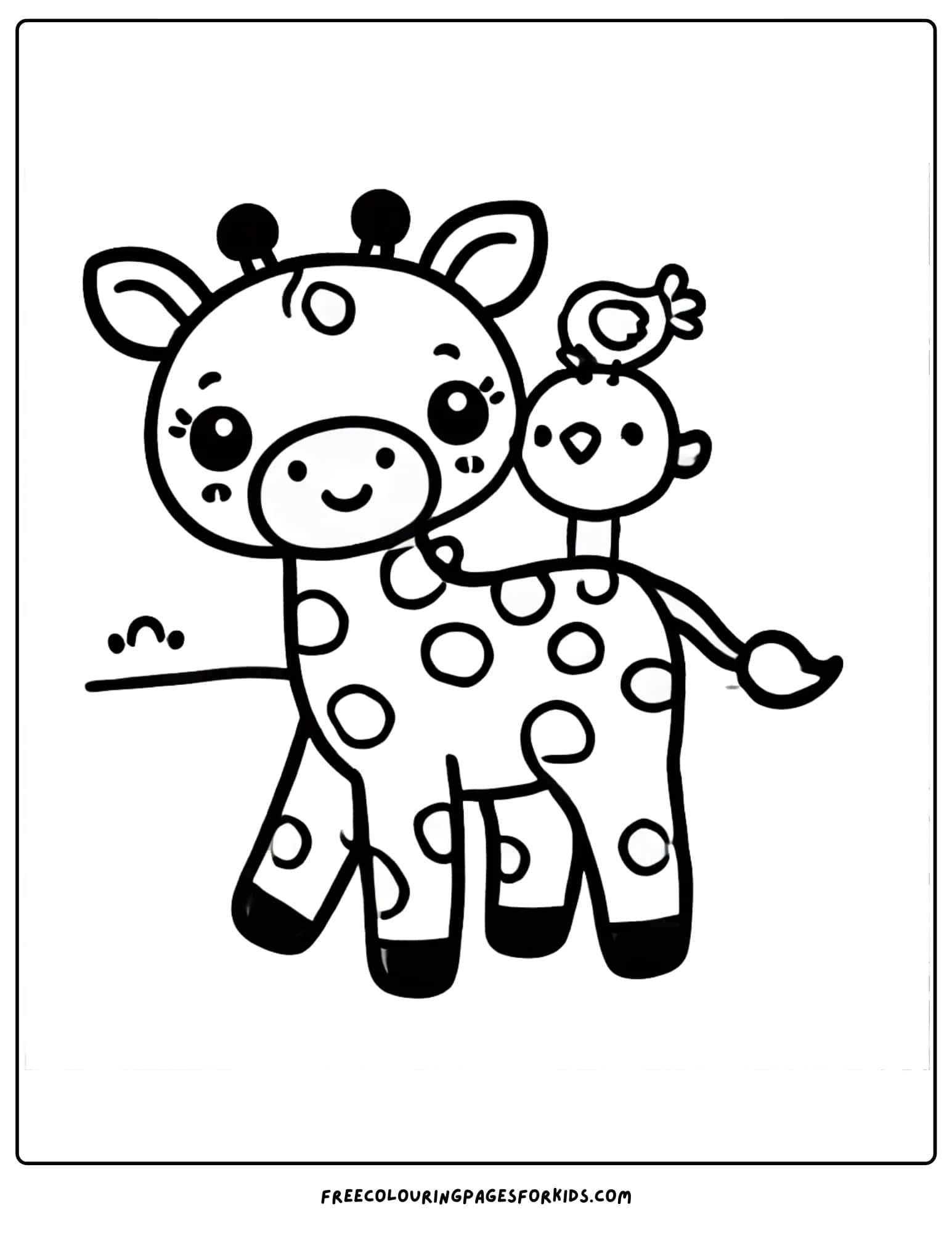 giraffe with a bird coloring page