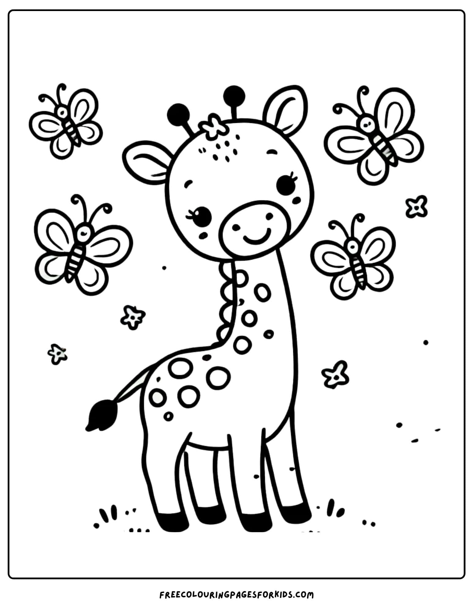 giraffe with butterflies coloring page