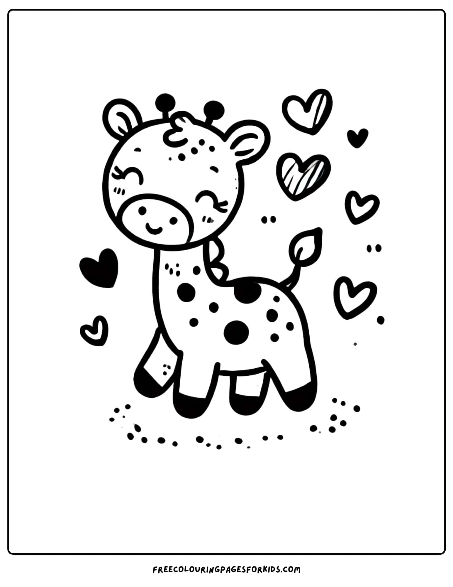 giraffe with hearts coloring page