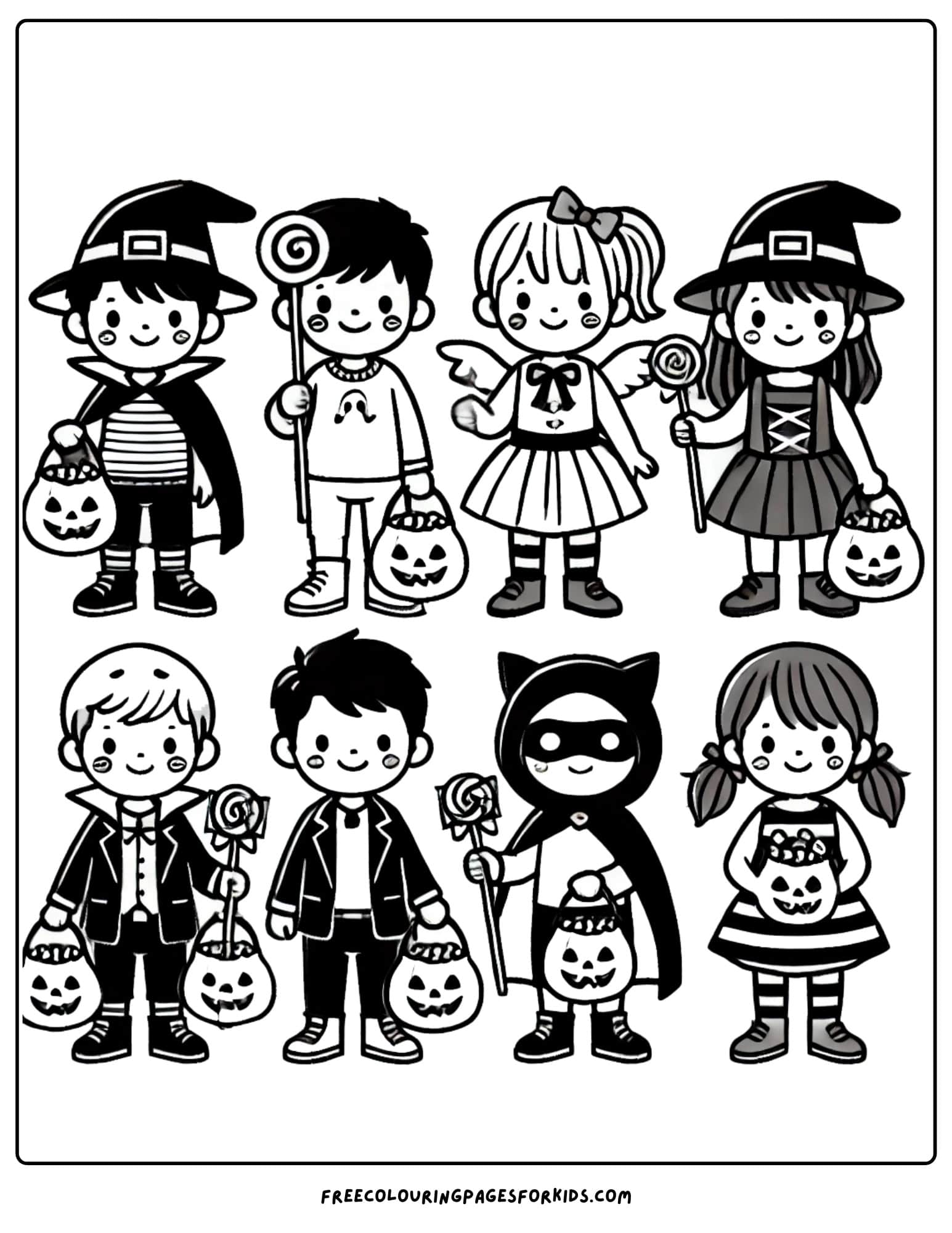 halloween trick or treaters coloring page