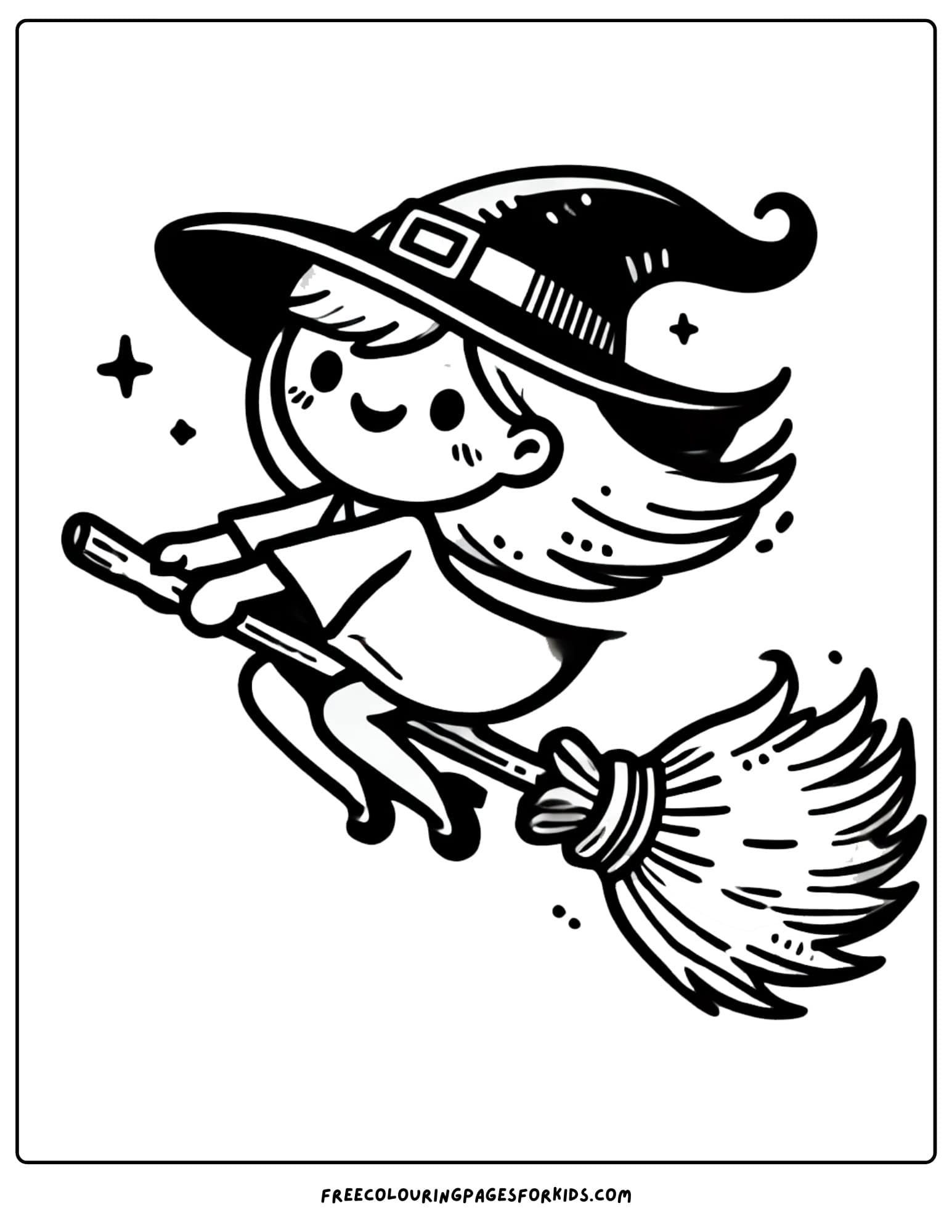 halloween witch on broomstick coloring page