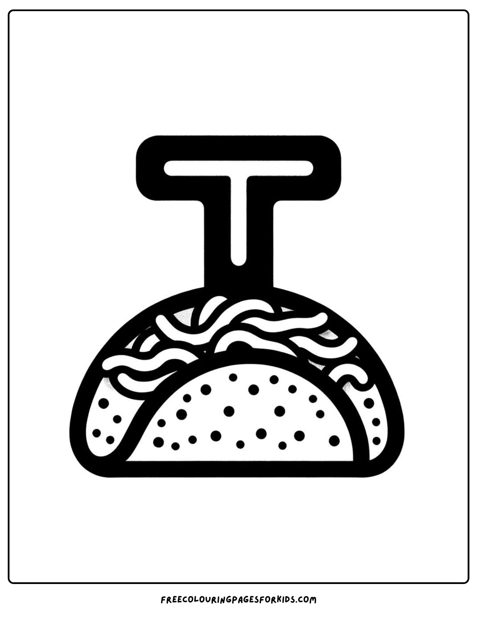 letter T for taco coloring page