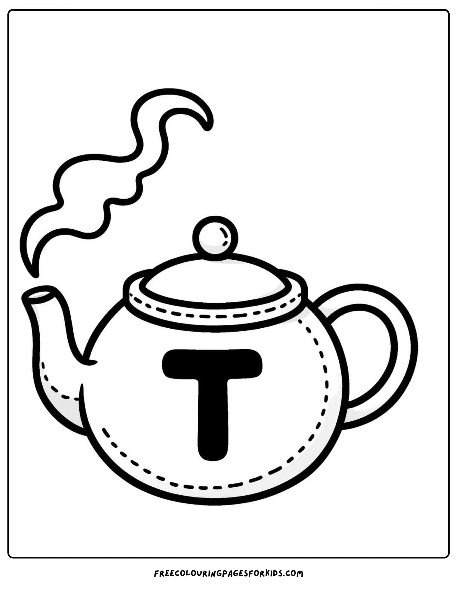 letter T for teapot coloring page